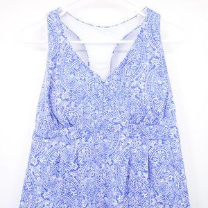 NWOT Lands' End Royal Blue White Paisley Pattern Racerback Tankini Top S…